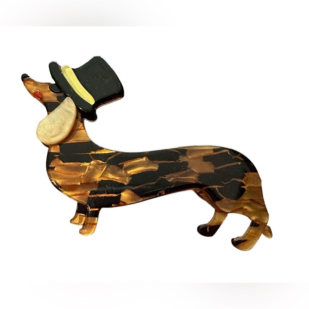 Dachshund Dog Vintage Style Acrylic Brooch Adorable Winner Dog